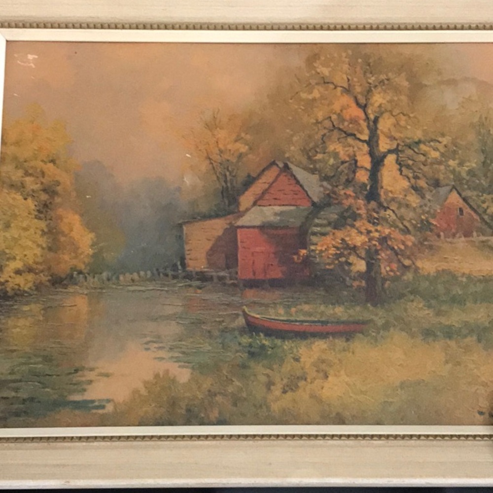 Rustic Autumn Landscape Framed Art Robert Woods “The Old Mill”